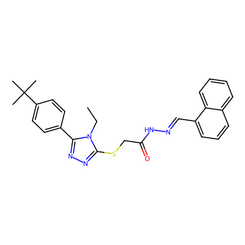 2-{[5-(4-tert-butylphenyl)-4-ethyl-4H-1,2,4-triazol-3-yl]sulfanyl}-N'-[(E)-naphthalen-1-ylmethylidene]acetohydrazide structure