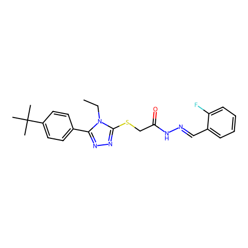 2-{[5-(4-tert-butylphenyl)-4-ethyl-4H-1,2,4-triazol-3-yl]sulfanyl}-N'-[(E)-(2-fluorophenyl)methylidene]acetohydrazide structure