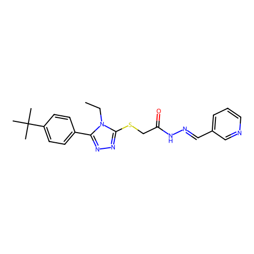 2-{[5-(4-tert-butylphenyl)-4-ethyl-4H-1,2,4-triazol-3-yl]sulfanyl}-N'-[(E)-pyridin-3-ylmethylidene]acetohydrazide structure