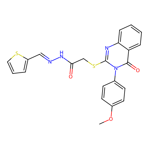 (E)-2-((3-(4-methoxyphenyl)-4-oxo-3,4-dihydroquinazolin-2-yl)thio)-N'-(thiophen-2-ylmethylene)acetohydrazide structure