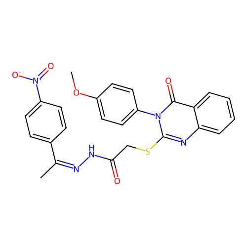 (Z)-2-((3-(4-methoxyphenyl)-4-oxo-3,4-dihydroquinazolin-2-yl)thio)-N'-(1-(4-nitrophenyl)ethylidene)acetohydrazide structure