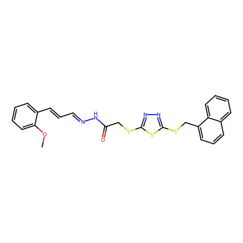 (E)-N'-((E)-3-(2-methoxyphenyl)allylidene)-2-((5-((naphthalen-1-ylmethyl)thio)-1,3,4-thiadiazol-2-yl)thio)acetohydrazide structure