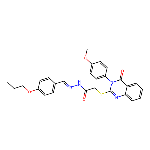 (E)-2-((3-(4-methoxyphenyl)-4-oxo-3,4-dihydroquinazolin-2-yl)thio)-N'-(4-propoxybenzylidene)acetohydrazide structure