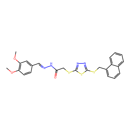 (E)-N'-(3,4-dimethoxybenzylidene)-2-((5-((naphthalen-1-ylmethyl)thio)-1,3,4-thiadiazol-2-yl)thio)acetohydrazide structure