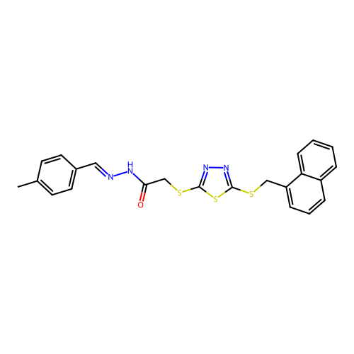 (E)-N'-(4-methylbenzylidene)-2-((5-((naphthalen-1-ylmethyl)thio)-1,3,4-thiadiazol-2-yl)thio)acetohydrazide structure