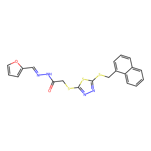 (E)-N'-(furan-2-ylmethylene)-2-((5-((naphthalen-1-ylmethyl)thio)-1,3,4-thiadiazol-2-yl)thio)acetohydrazide structure