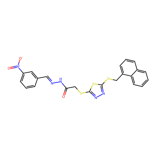 2-({5-[(naphthalen-1-ylmethyl)sulfanyl]-1,3,4-thiadiazol-2-yl}sulfanyl)-N'-[(E)-(3-nitrophenyl)methylidene]acetohydrazide structure