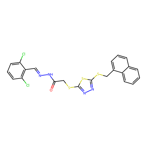 (E)-N'-(2,6-dichlorobenzylidene)-2-((5-((naphthalen-1-ylmethyl)thio)-1,3,4-thiadiazol-2-yl)thio)acetohydrazide structure