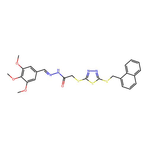 2-({5-[(naphthalen-1-ylmethyl)sulfanyl]-1,3,4-thiadiazol-2-yl}sulfanyl)-N'-[(E)-(3,4,5-trimethoxyphenyl)methylidene]acetohydrazide structure