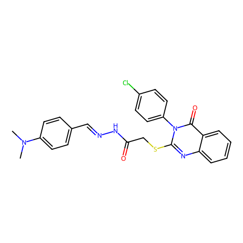 (E)-2-((3-(4-chlorophenyl)-4-oxo-3,4-dihydroquinazolin-2-yl)thio)-N'-(4-(dimethylamino)benzylidene)acetohydrazide structure