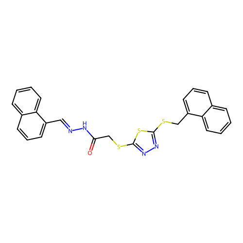(E)-2-((5-((naphthalen-1-ylmethyl)thio)-1,3,4-thiadiazol-2-yl)thio)-N'-(naphthalen-1-ylmethylene)acetohydrazide structure