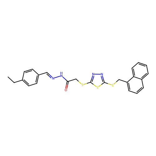 (E)-N'-(4-ethylbenzylidene)-2-((5-((naphthalen-1-ylmethyl)thio)-1,3,4-thiadiazol-2-yl)thio)acetohydrazide structure