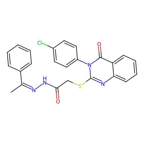 (Z)-2-((3-(4-chlorophenyl)-4-oxo-3,4-dihydroquinazolin-2-yl)thio)-N'-(1-phenylethylidene)acetohydrazide structure