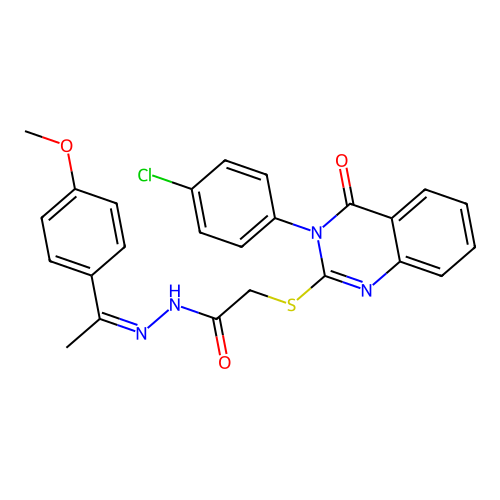 (Z)-2-((3-(4-chlorophenyl)-4-oxo-3,4-dihydroquinazolin-2-yl)thio)-N'-(1-(4-methoxyphenyl)ethylidene)acetohydrazide structure