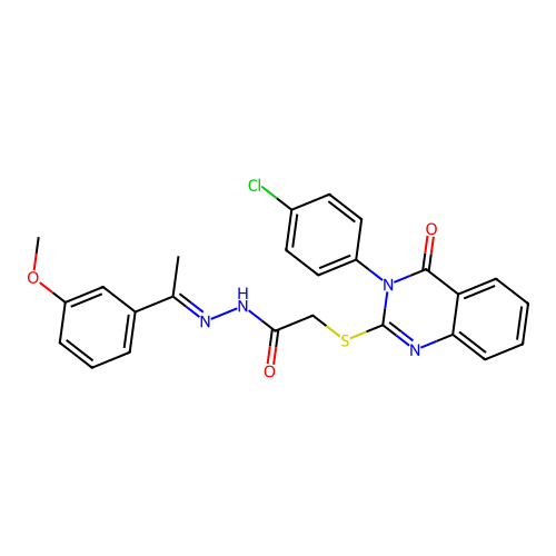 2-{[3-(4-chlorophenyl)-4-oxo-3,4-dihydroquinazolin-2-yl]sulfanyl}-N'-[(1E)-1-(3-methoxyphenyl)ethylidene]acetohydrazide structure