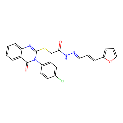 (E)-2-((3-(4-chlorophenyl)-4-oxo-3,4-dihydroquinazolin-2-yl)thio)-N'-((E)-3-(furan-2-yl)allylidene)acetohydrazide structure