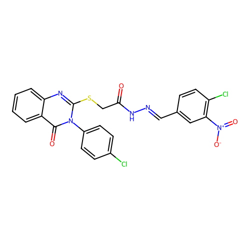 (E)-N'-(4-chloro-3-nitrobenzylidene)-2-((3-(4-chlorophenyl)-4-oxo-3,4-dihydroquinazolin-2-yl)thio)acetohydrazide structure