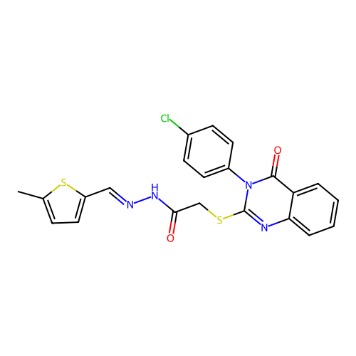 (E)-2-((3-(4-chlorophenyl)-4-oxo-3,4-dihydroquinazolin-2-yl)thio)-N'-((5-methylthiophen-2-yl)methylene)acetohydrazide structure