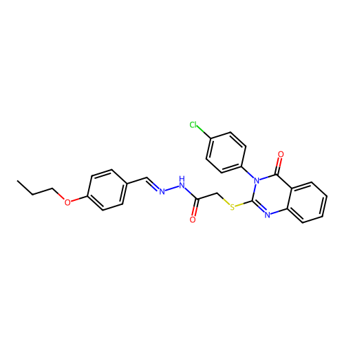 (E)-2-((3-(4-chlorophenyl)-4-oxo-3,4-dihydroquinazolin-2-yl)thio)-N'-(4-propoxybenzylidene)acetohydrazide structure