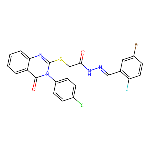 (E)-N'-(5-bromo-2-fluorobenzylidene)-2-((3-(4-chlorophenyl)-4-oxo-3,4-dihydroquinazolin-2-yl)thio)acetohydrazide structure