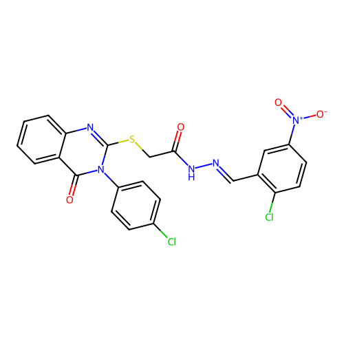 (E)-N'-(2-chloro-5-nitrobenzylidene)-2-((3-(4-chlorophenyl)-4-oxo-3,4-dihydroquinazolin-2-yl)thio)acetohydrazide structure