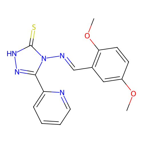 (E)-4-((2,5-dimethoxybenzylidene)amino)-5-(pyridin-2-yl)-4H-1,2,4-triazole-3-thiol structure