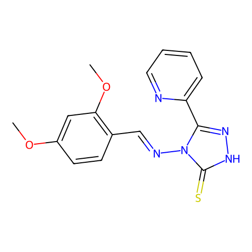 (E)-4-((2,4-dimethoxybenzylidene)amino)-5-(pyridin-2-yl)-4H-1,2,4-triazole-3-thiol structure