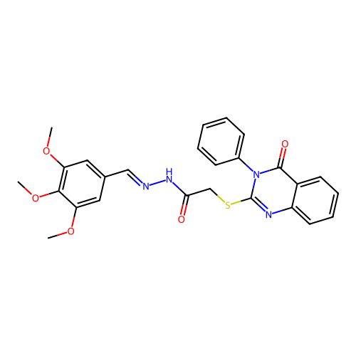 2-[(4-oxo-3-phenyl-3,4-dihydroquinazolin-2-yl)sulfanyl]-N'-[(E)-(3,4,5-trimethoxyphenyl)methylidene]acetohydrazide structure
