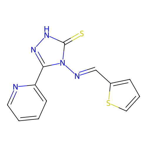 (E)-5-(pyridin-2-yl)-4-((thiophen-2-ylmethylene)amino)-4H-1,2,4-triazole-3-thiol structure