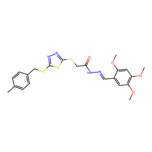 2-({5-[(4-methylbenzyl)sulfanyl]-1,3,4-thiadiazol-2-yl}sulfanyl)-N'-[(E)-(2,4,5-trimethoxyphenyl)methylidene]acetohydrazide structure