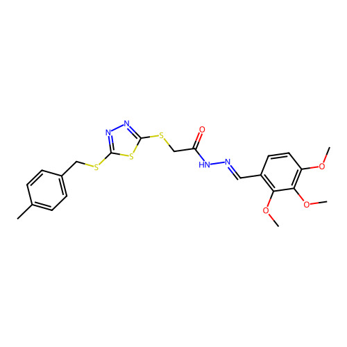 2-({5-[(4-methylbenzyl)sulfanyl]-1,3,4-thiadiazol-2-yl}sulfanyl)-N'-[(E)-(2,3,4-trimethoxyphenyl)methylidene]acetohydrazide structure