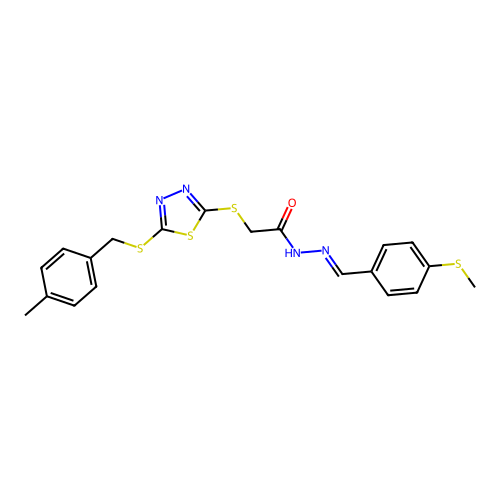 2-({5-[(4-methylbenzyl)sulfanyl]-1,3,4-thiadiazol-2-yl}sulfanyl)-N'-{(E)-[4-(methylsulfanyl)phenyl]methylidene}acetohydrazide structure