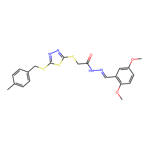 N'-[(E)-(2,5-dimethoxyphenyl)methylidene]-2-({5-[(4-methylbenzyl)sulfanyl]-1,3,4-thiadiazol-2-yl}sulfanyl)acetohydrazide structure