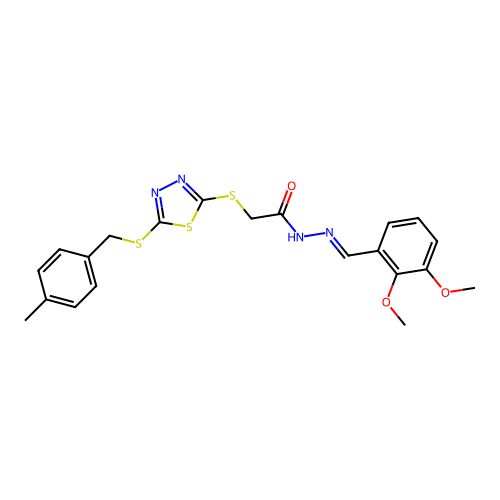 N'-[(E)-(2,3-dimethoxyphenyl)methylidene]-2-({5-[(4-methylbenzyl)sulfanyl]-1,3,4-thiadiazol-2-yl}sulfanyl)acetohydrazide structure