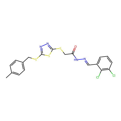 N'-[(E)-(2,3-dichlorophenyl)methylidene]-2-({5-[(4-methylbenzyl)sulfanyl]-1,3,4-thiadiazol-2-yl}sulfanyl)acetohydrazide structure