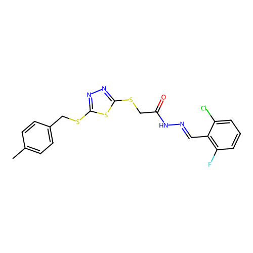N'-[(E)-(2-chloro-6-fluorophenyl)methylidene]-2-({5-[(4-methylbenzyl)sulfanyl]-1,3,4-thiadiazol-2-yl}sulfanyl)acetohydrazide structure