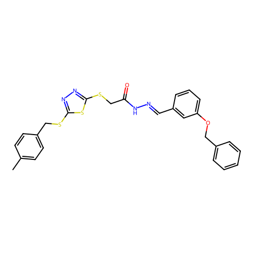 N'-{(E)-[3-(benzyloxy)phenyl]methylidene}-2-({5-[(4-methylbenzyl)sulfanyl]-1,3,4-thiadiazol-2-yl}sulfanyl)acetohydrazide structure