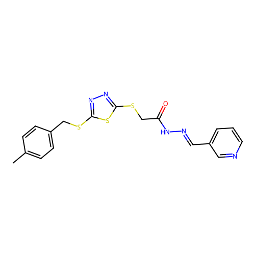 2-({5-[(4-methylbenzyl)sulfanyl]-1,3,4-thiadiazol-2-yl}sulfanyl)-N'-[(E)-pyridin-3-ylmethylidene]acetohydrazide structure