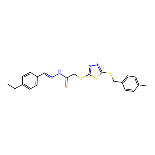 N'-[(E)-(4-ethylphenyl)methylidene]-2-({5-[(4-methylbenzyl)sulfanyl]-1,3,4-thiadiazol-2-yl}sulfanyl)acetohydrazide structure
