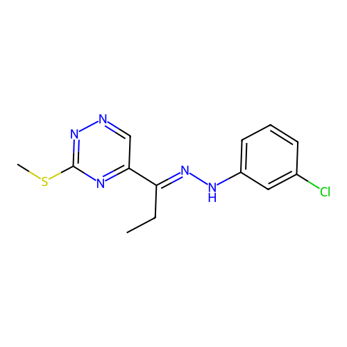 5-(1-(2-(3-Chlorophenyl)hydrazono)propyl)-3-(methylthio)-1,2,4-triazine structure