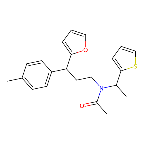 N-(3-(furan-2-yl)-3-(p-tolyl)propyl)-N-(1-(thiophen-2-yl)ethyl)acetamide structure