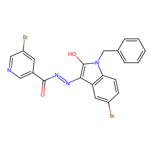 (Z)-N'-(1-benzyl-5-bromo-2-oxoindolin-3-ylidene)-5-bromonicotinohydrazide structure