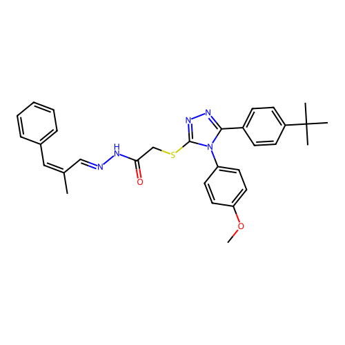 (E)-2-((5-(4-(tert-butyl)phenyl)-4-(4-methoxyphenyl)-4H-1,2,4-triazol-3-yl)thio)-N'-((Z)-2-methyl-3-phenylallylidene)acetohydrazide structure