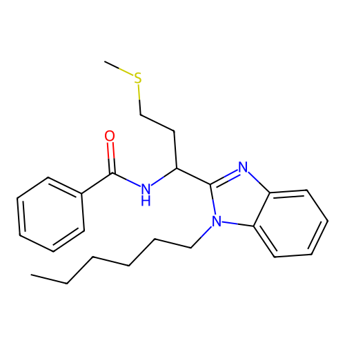 N-[1-(1-hexyl-1H-benzimidazol-2-yl)-3-(methylsulfanyl)propyl]benzamide structure