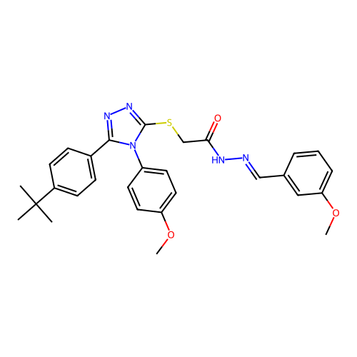 2-{[5-(4-tert-butylphenyl)-4-(4-methoxyphenyl)-4H-1,2,4-triazol-3-yl]sulfanyl}-N'-[(E)-(3-methoxyphenyl)methylidene]acetohydrazide structure