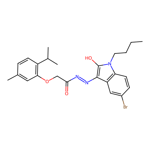 (Z)-N'-(5-bromo-1-butyl-2-oxoindolin-3-ylidene)-2-(2-isopropyl-5-methylphenoxy)acetohydrazide structure