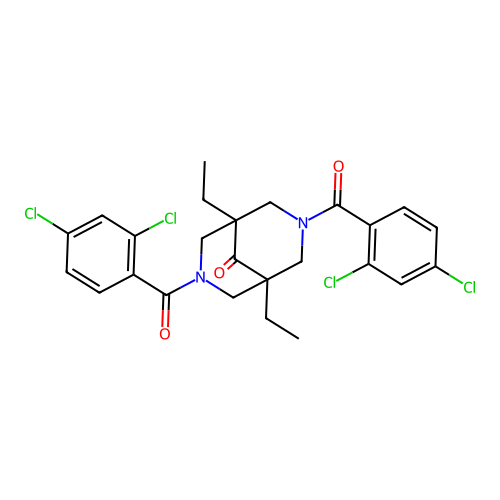 3,7-bis(2,4-dichlorobenzoyl)-1,5-diethyl-3,7-diazabicyclo[3.3.1]nonan-9-one structure