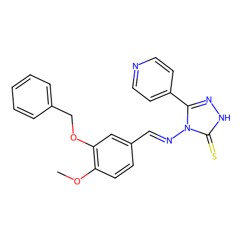 4-[(E)-(4-methoxy-3-phenylmethoxyphenyl)methylideneamino]-3-pyridin-4-yl-1H-1,2,4-triazole-5-thione structure