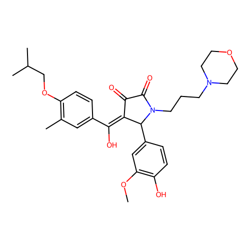 (4E)-5-(4-hydroxy-3-methoxyphenyl)-4-[hydroxy-[3-methyl-4-(2-methylpropoxy)phenyl]methylidene]-1-(3-morpholin-4-ylpropyl)pyrrolidine-2,3-dione structure