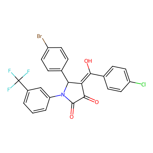 (4E)-5-(4-bromophenyl)-4-[(4-chlorophenyl)(hydroxy)methylidene]-1-[3-(trifluoromethyl)phenyl]pyrrolidine-2,3-dione structure